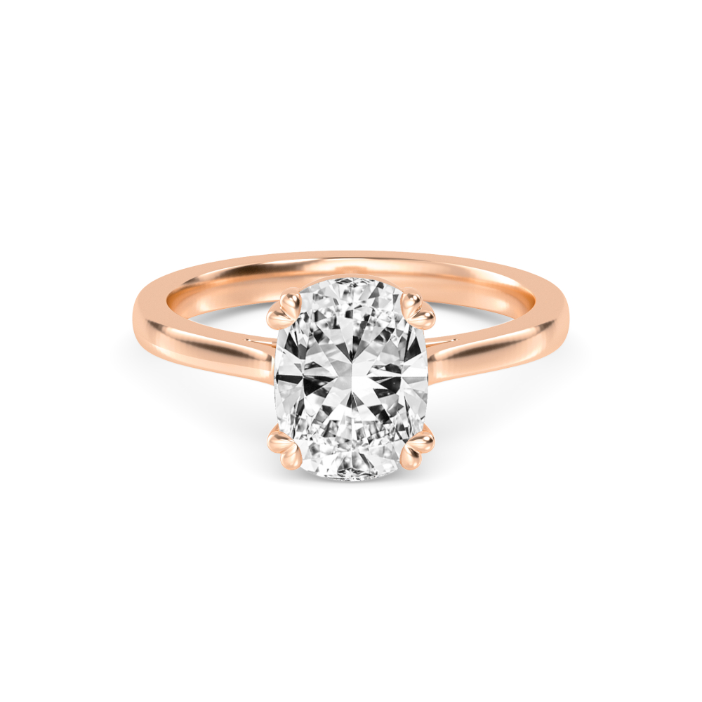 Folio, Double Claw Cushion Solitaire in Rose Gold, cushion, plain background