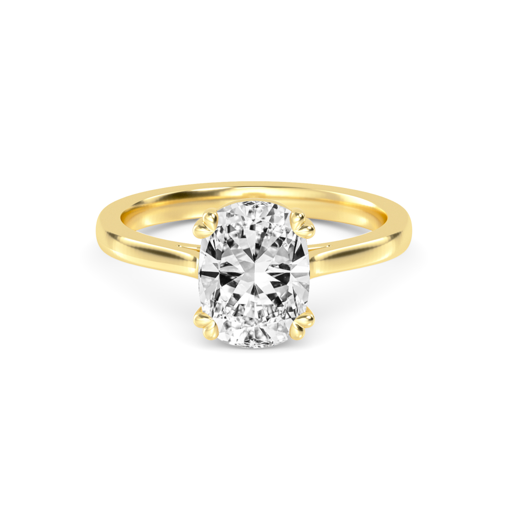 Folio, Four Prong Cushion Solitaire in Yellow Gold, cushion, plain background