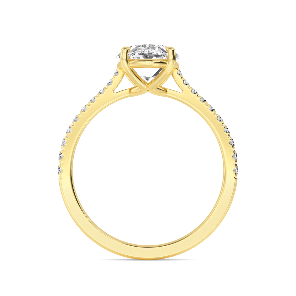 Beacon, Four Prong Oval Solitaire, Pavé Band in Yellow Gold, oval, plain background, alternate view
