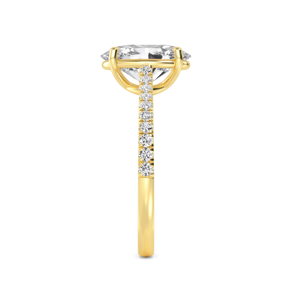 Beacon, Four Prong Oval Solitaire, Pavé Band in Yellow Gold, oval, plain background, alternate view