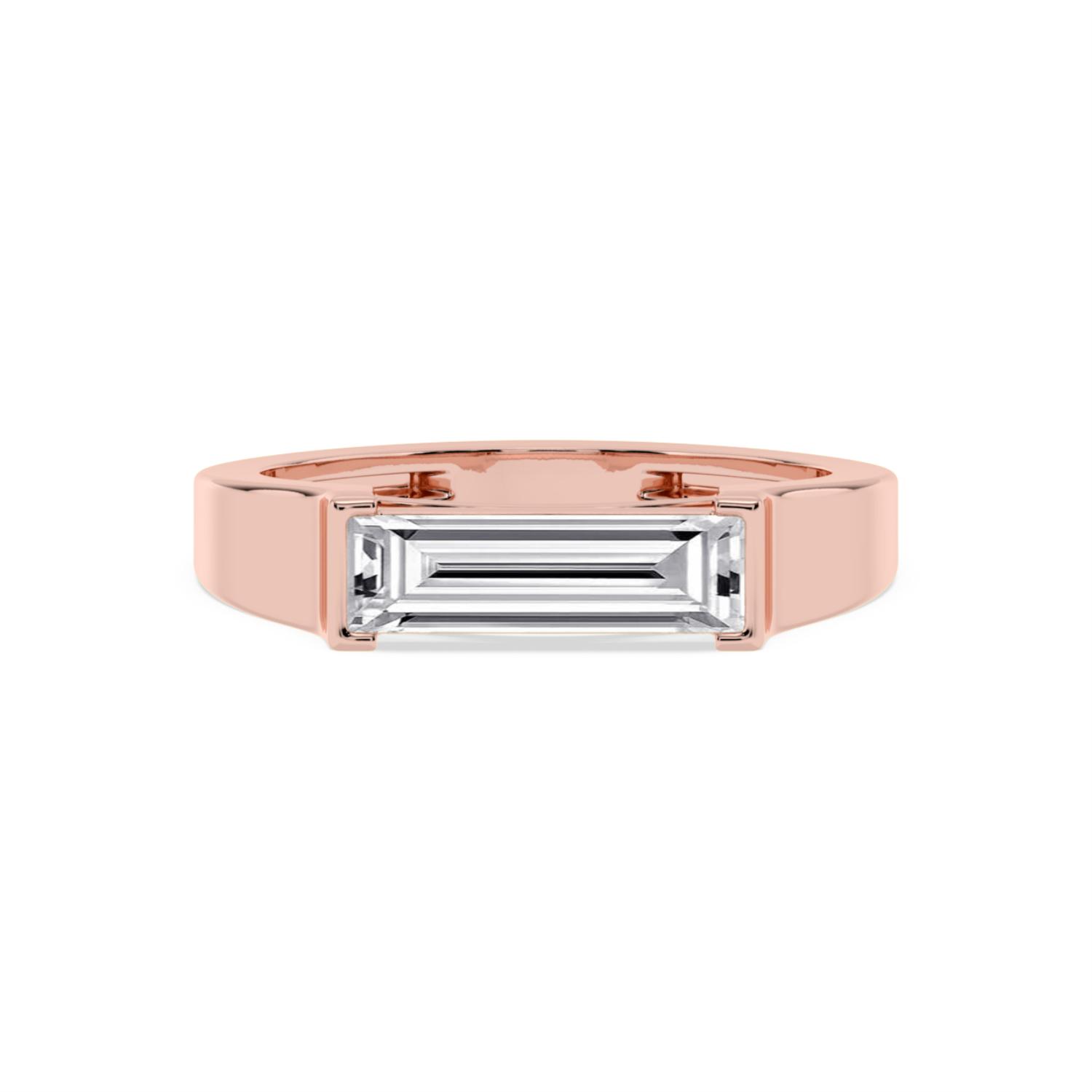 Theodora, East-West Baguette Signet in Rose Gold, baguette, plain background