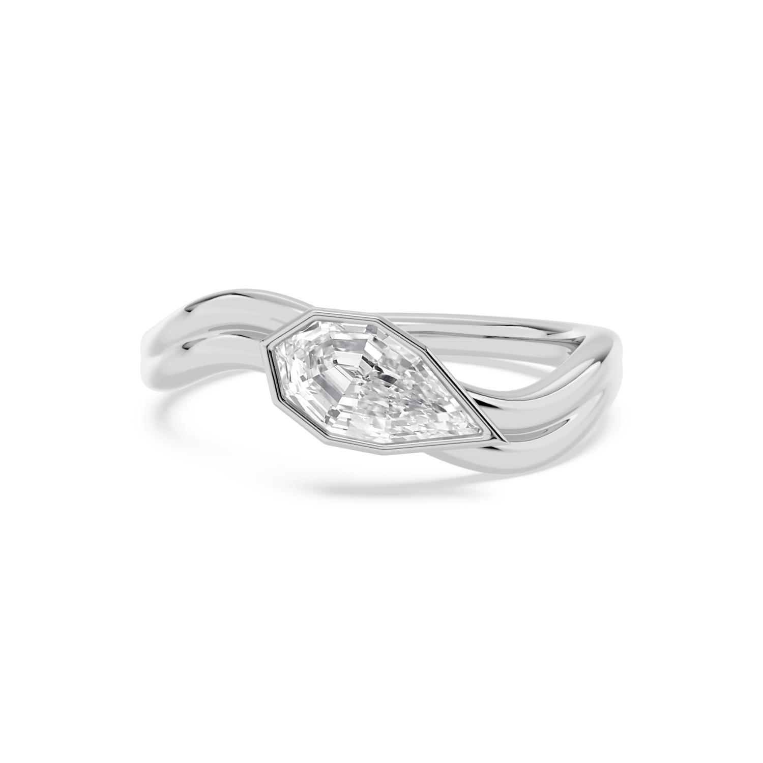 Valentina, East-West Step-Cut Pear Bezel, Bypass Band in White Gold, pear, plain background