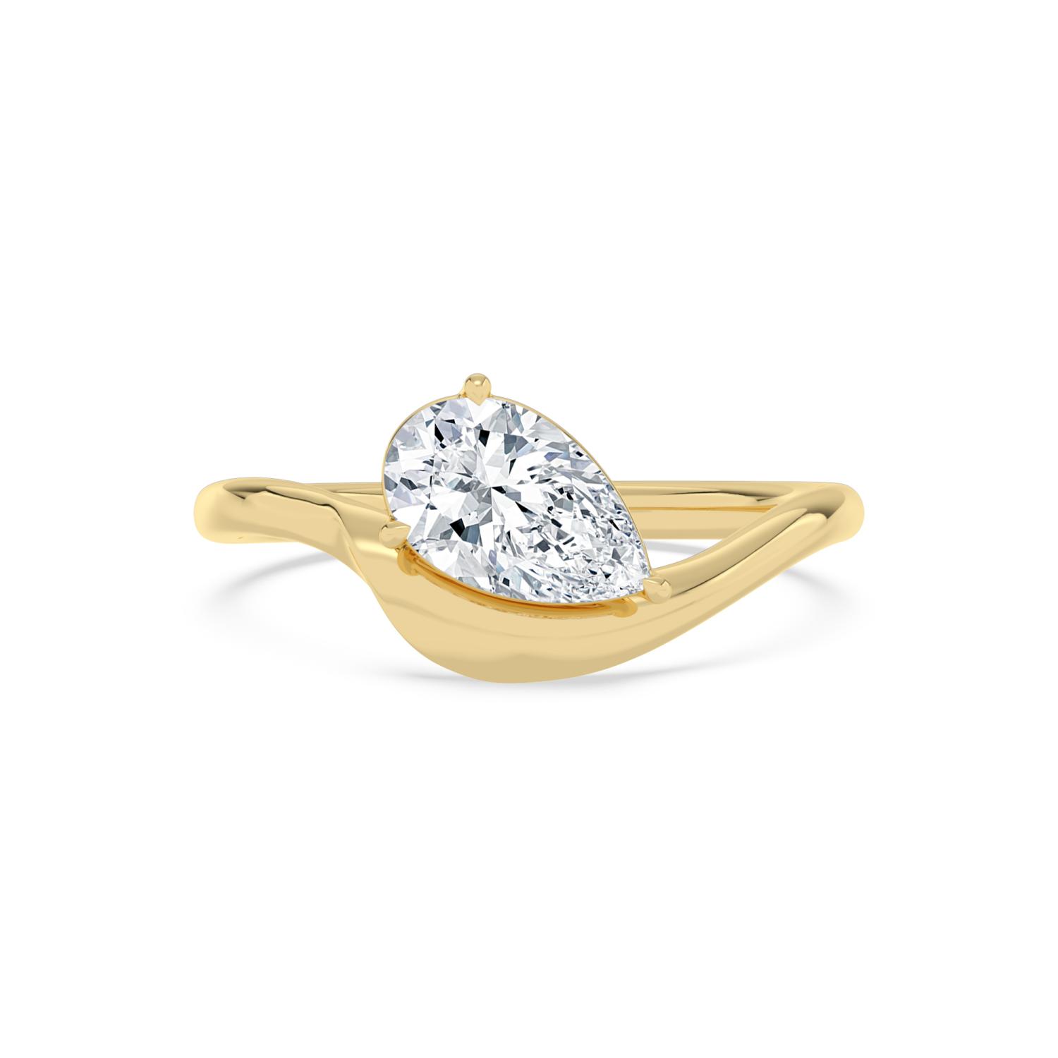 Yvette, Diagonal Pear, Bypass Band in Yellow Gold, pear, plain background