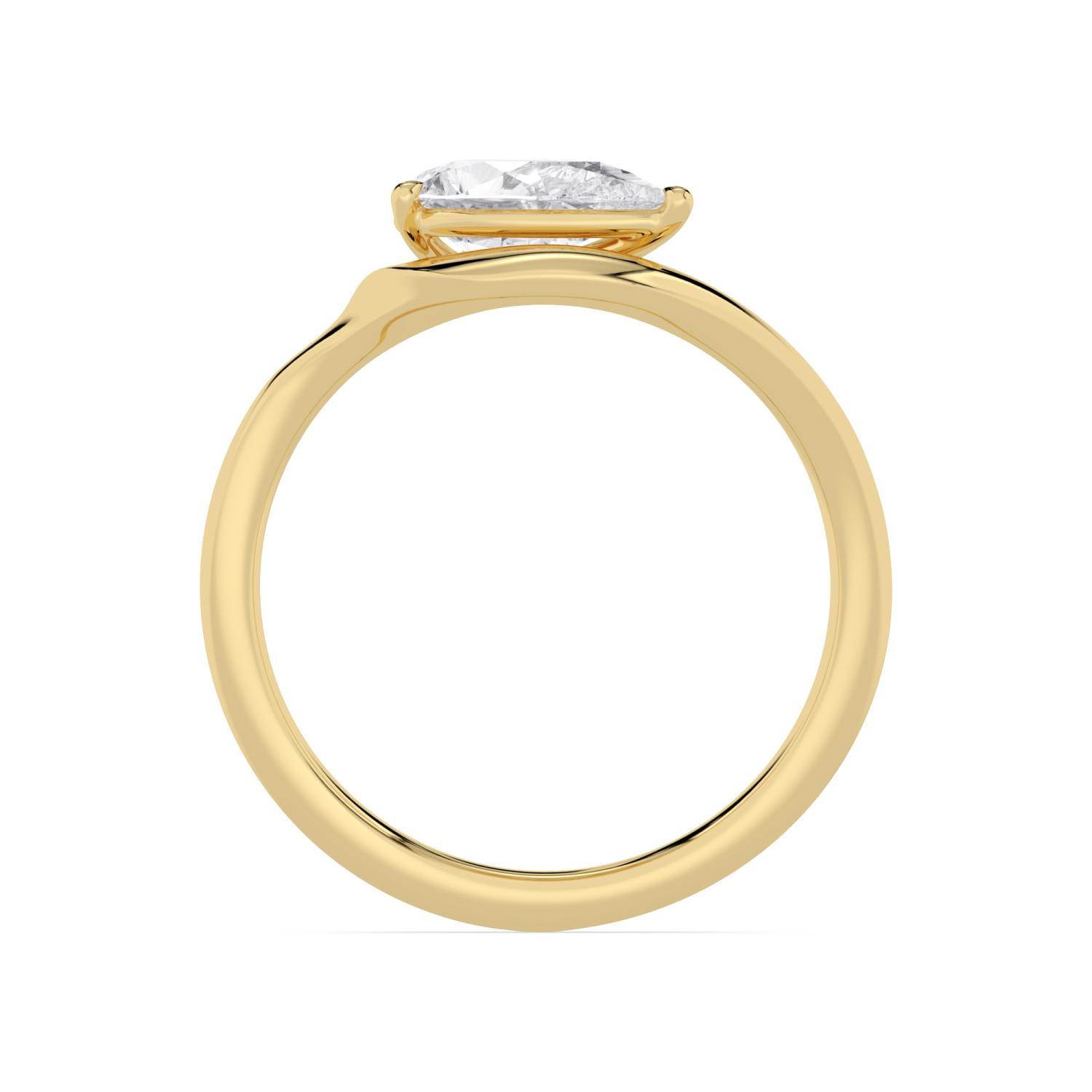 Yvette, Diagonal Pear, Bypass Band in Yellow Gold, pear, plain background, alternate view