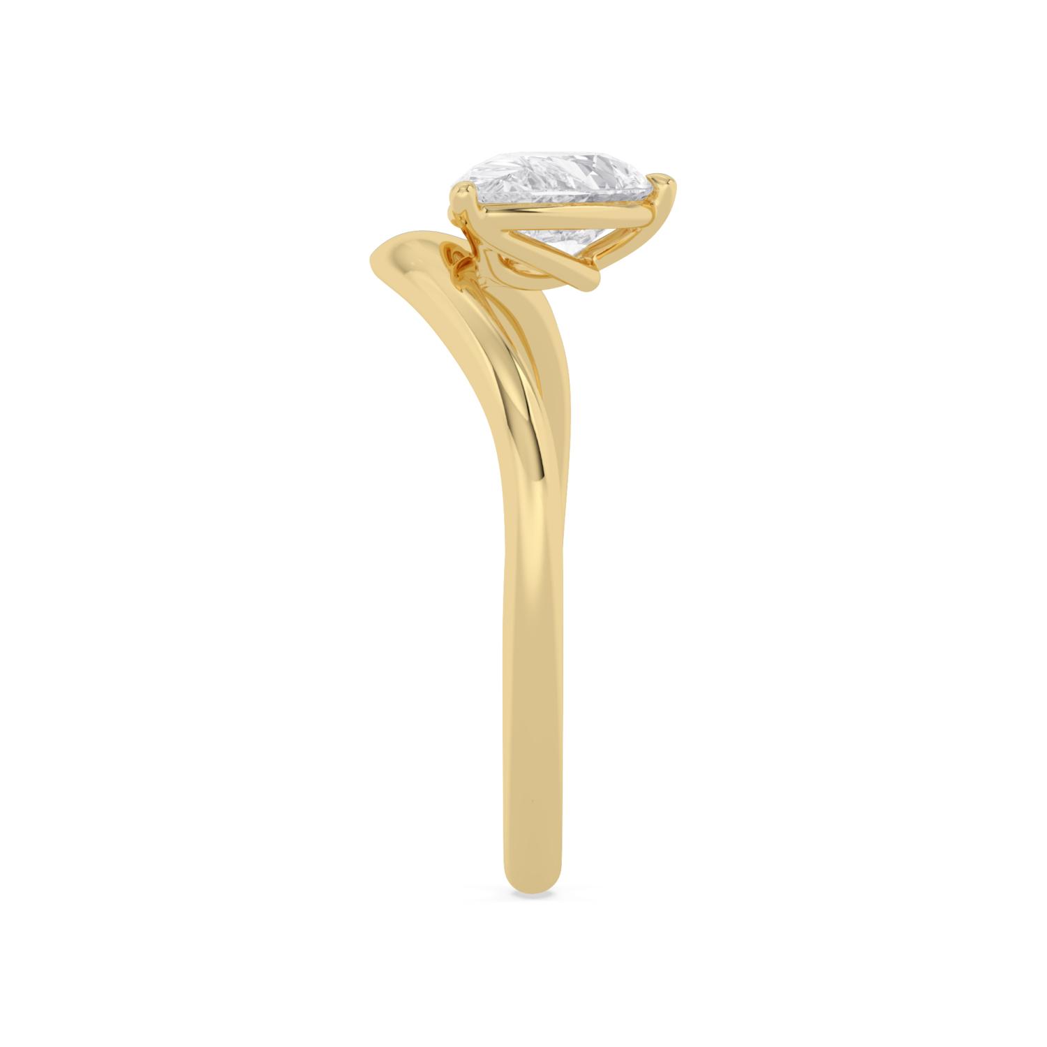 Yvette, Diagonal Pear, Bypass Band in Yellow Gold, pear, plain background, alternate view