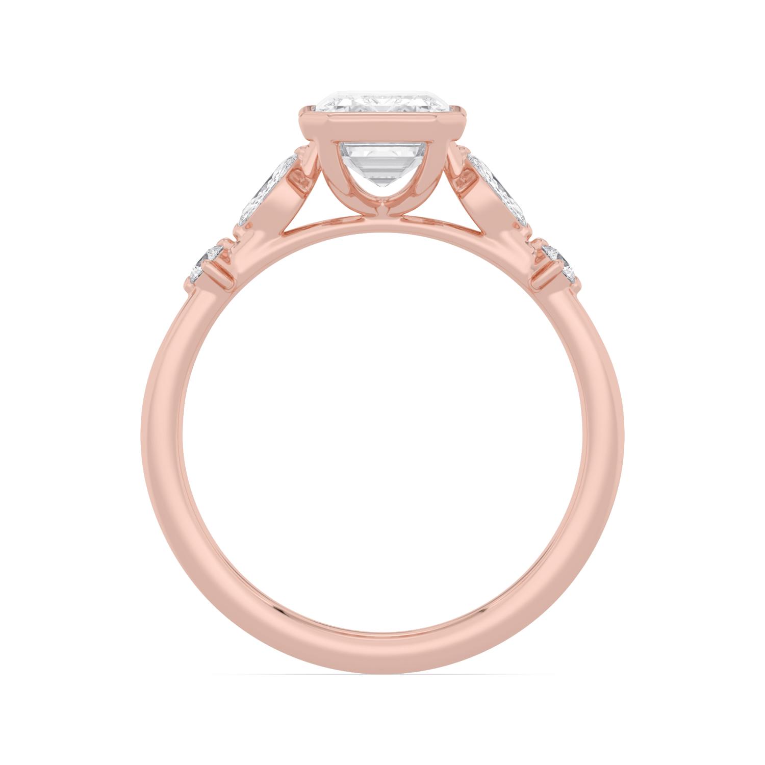 Amara, Emerald Half Bezel, Marquise and Round Shoulders in Rose Gold, emerald, plain background, alternate view