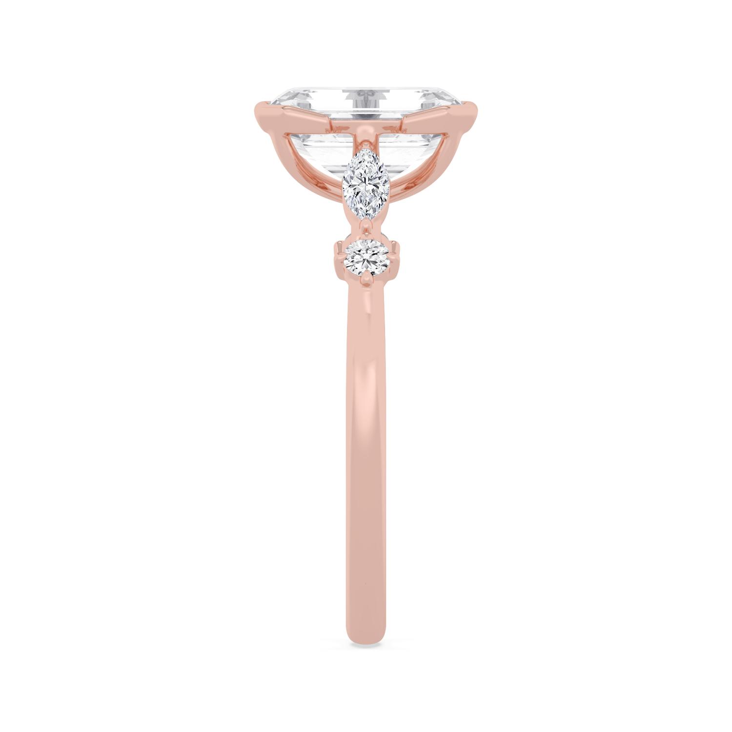Amara, Emerald Half Bezel, Marquise and Round Shoulders in Rose Gold, emerald, plain background, alternate view