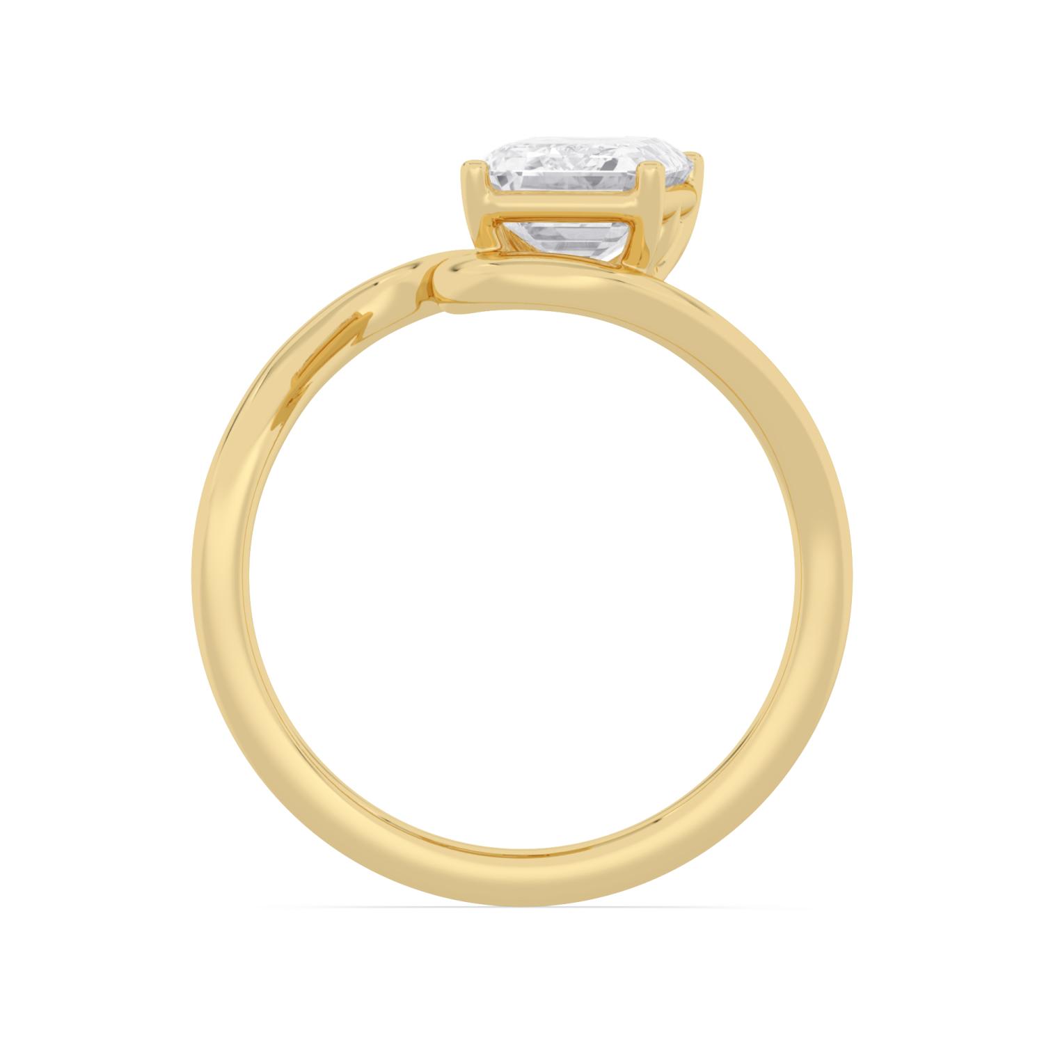 Carina, Four Prong Emerald Solitaire, Bypass Band in Yellow Gold, emerald, plain background, alternate view
