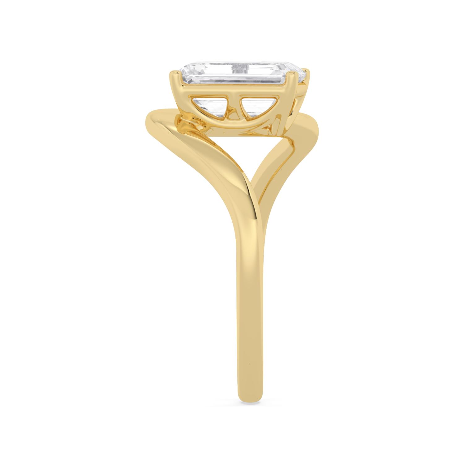 Carina, Four Prong Emerald Solitaire, Bypass Band in Yellow Gold, emerald, plain background, alternate view