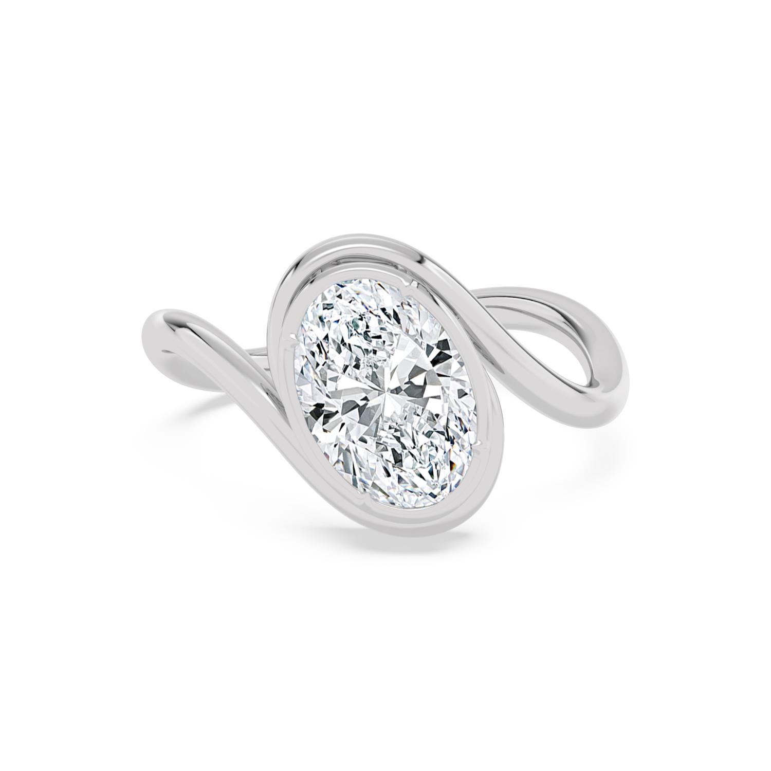 Daphne, Oval Bezel, Bypass Band in White Gold, oval, plain background