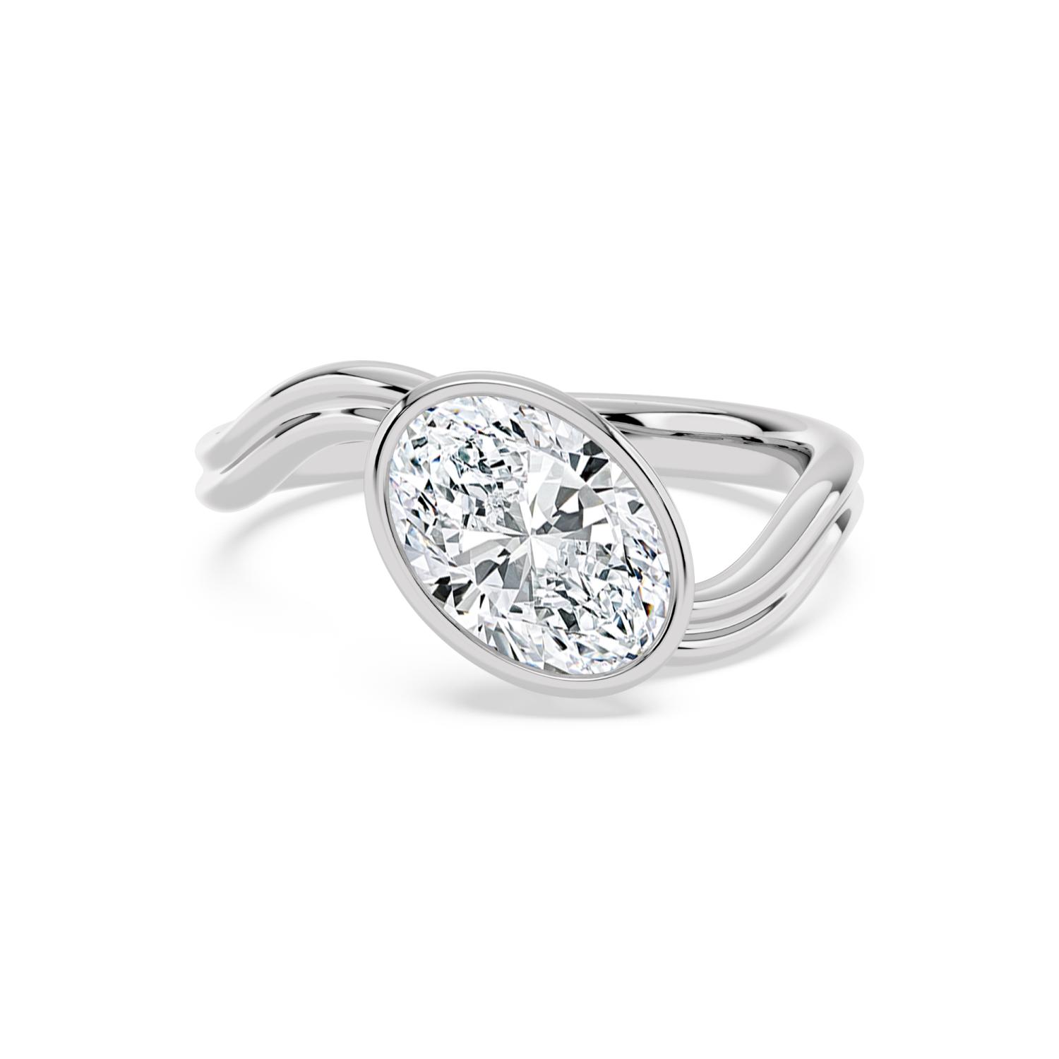 Eloise, Diagonal Oval Bezel, Grooved Bypass Band in White Gold, oval, plain background