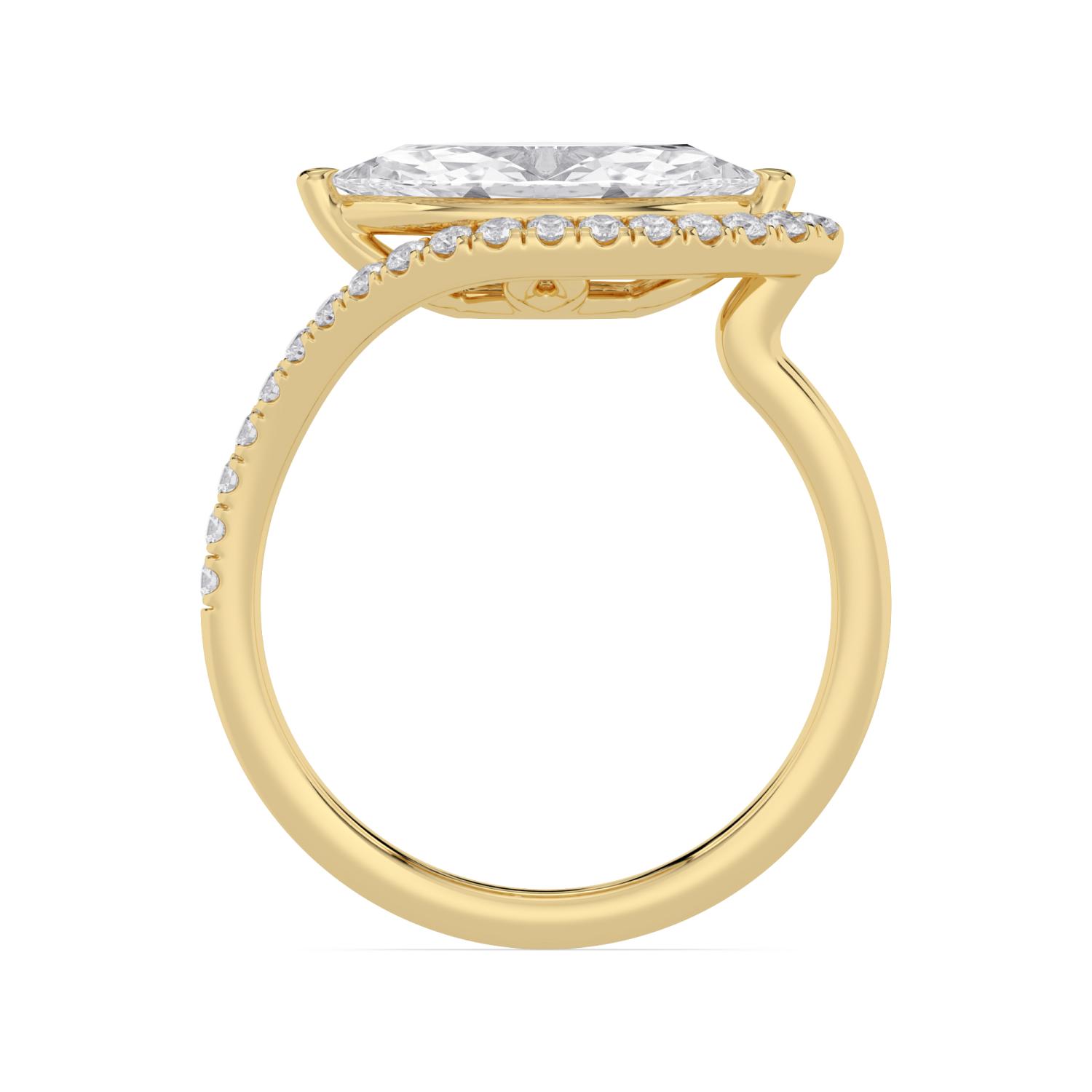 Felicity, East-West Marquise, Swept Pavé Halo in Yellow Gold, marquise, plain background, alternate view