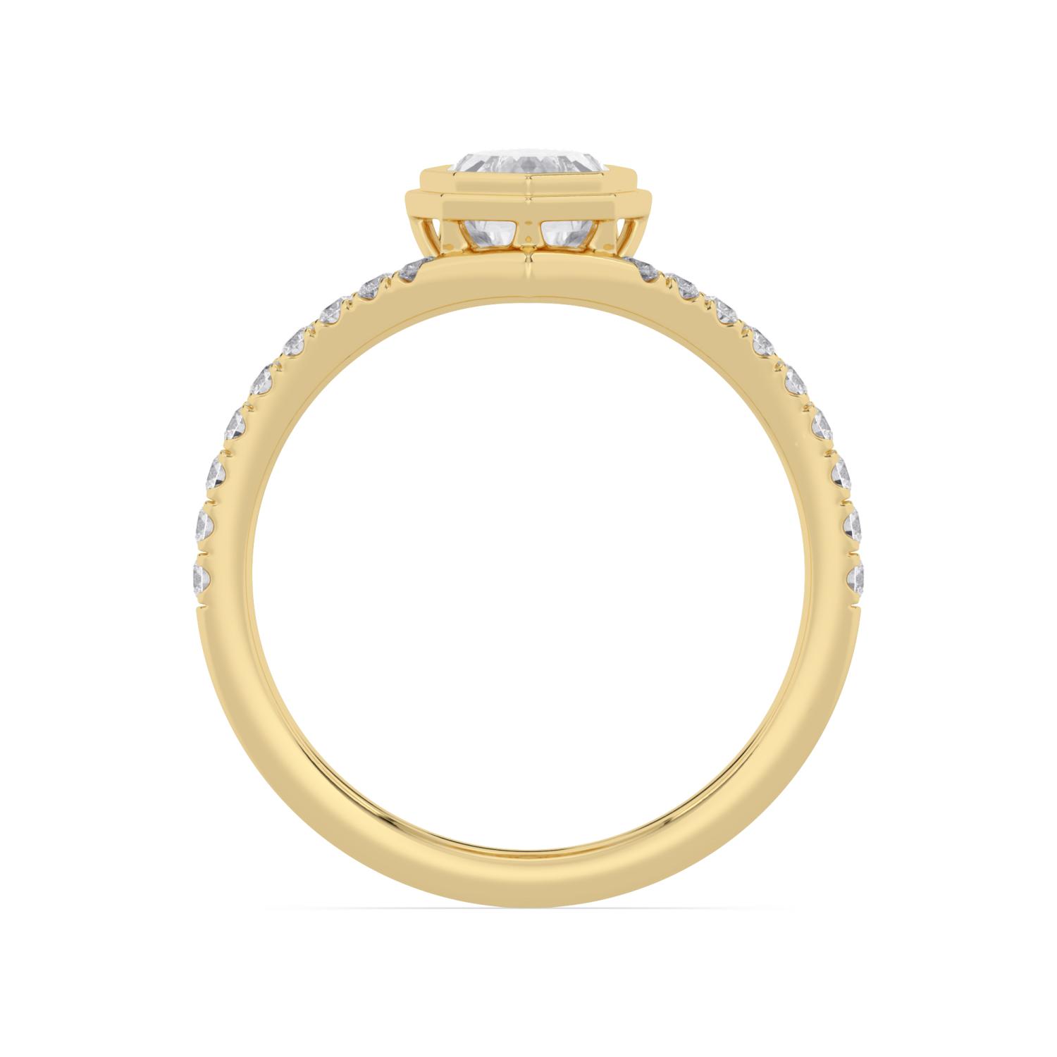 Gabriela, Step Cut Pear Bezel, Pavé Chevron Band in Yellow Gold, pear, plain background, alternate view