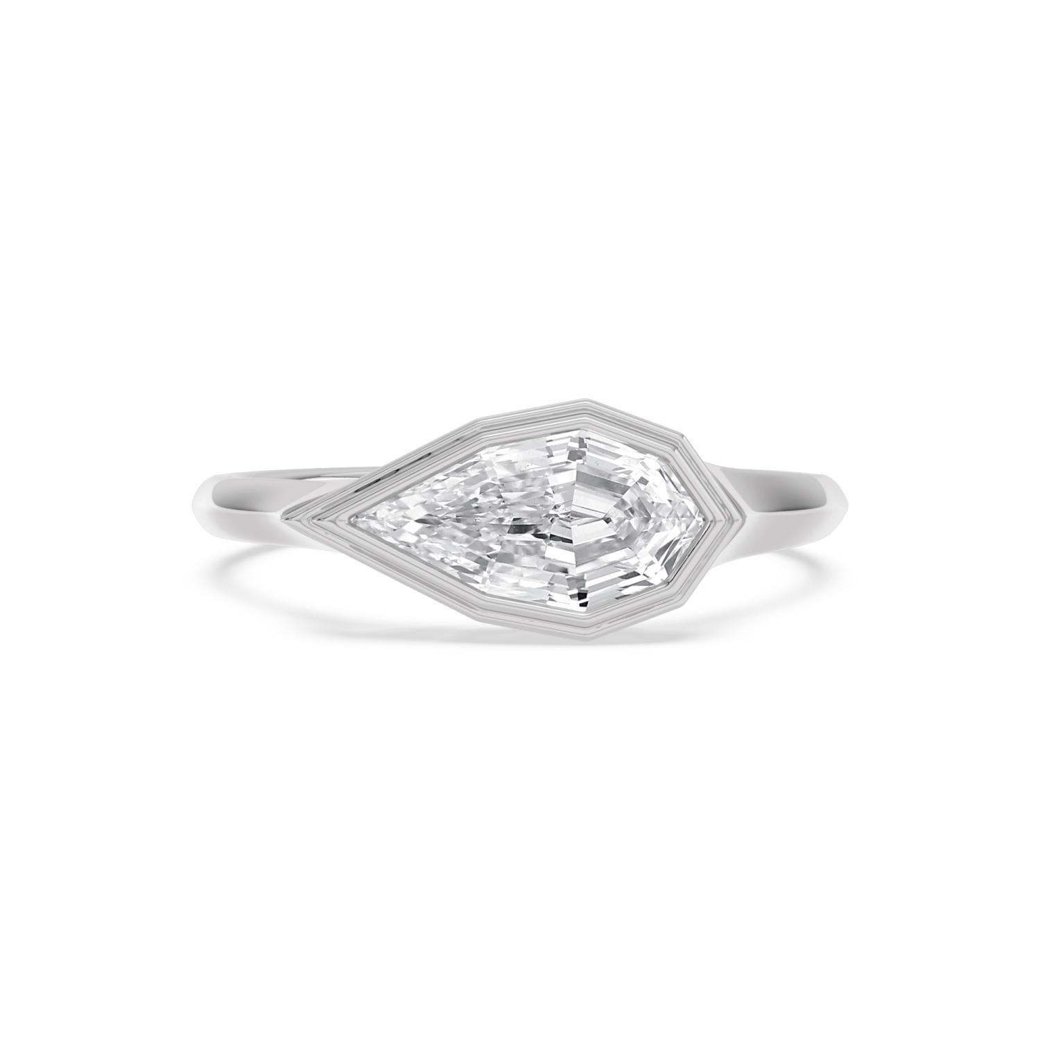 Honora, East-West Step Cut Pear Bezel in White Gold, pear, plain background