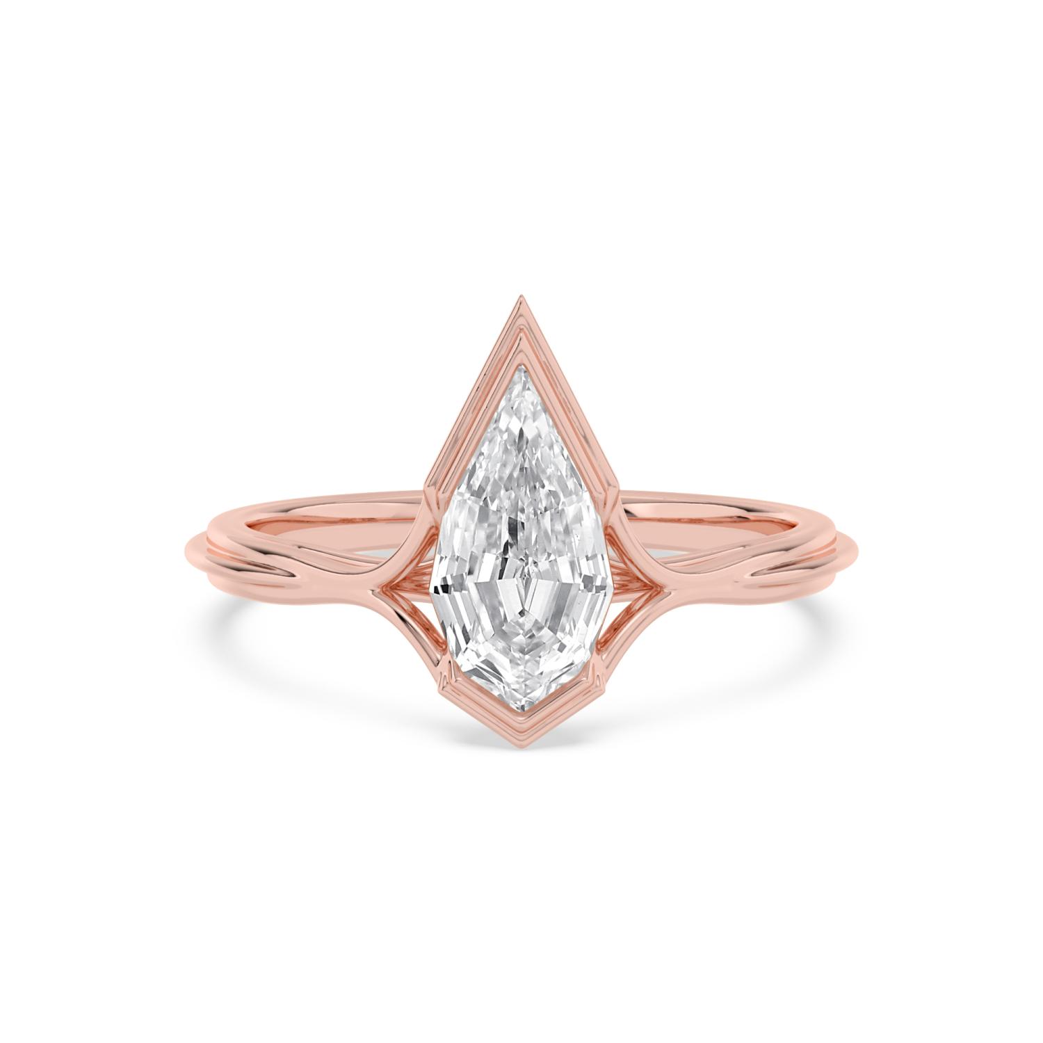 Ines, Step Cut Pear Bezel, Split Band in Rose Gold, pear, plain background