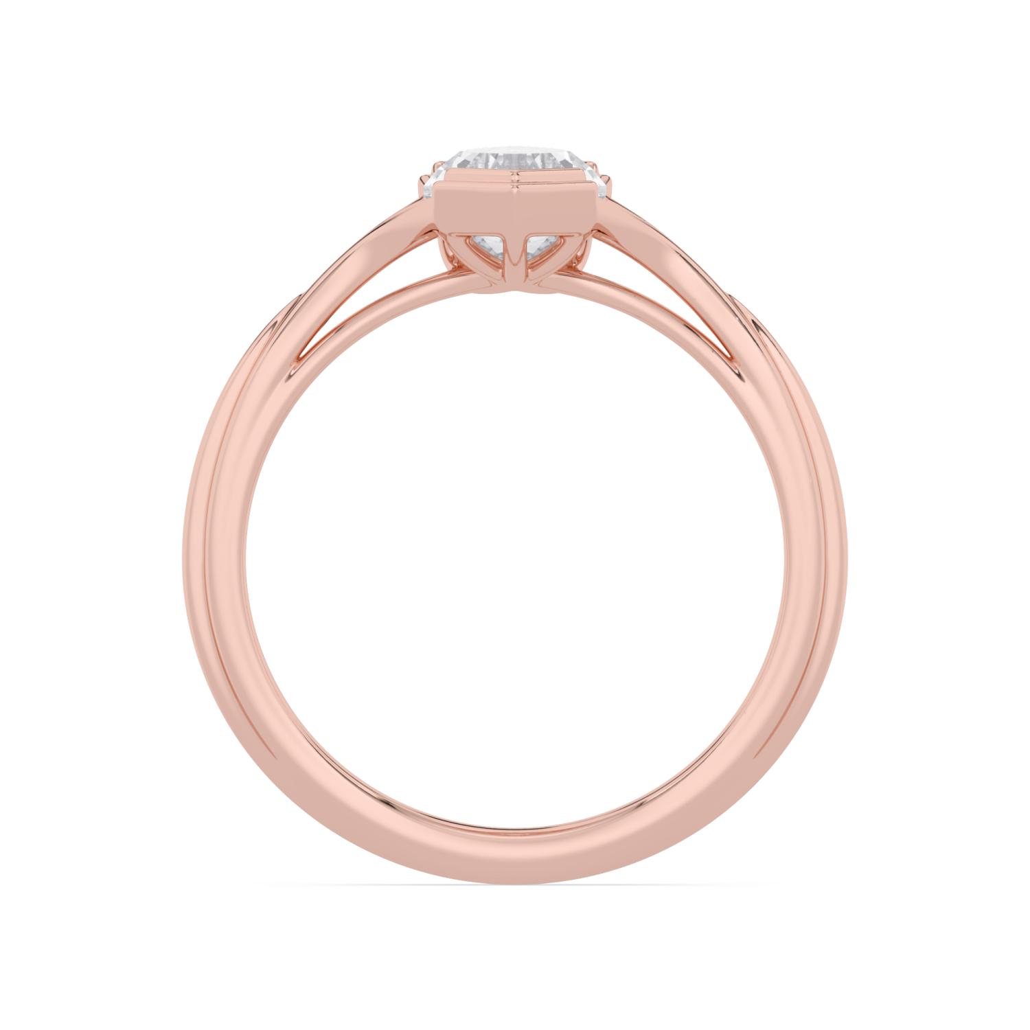 Ines, Step Cut Pear Bezel, Split Band in Rose Gold, pear, plain background, alternate view