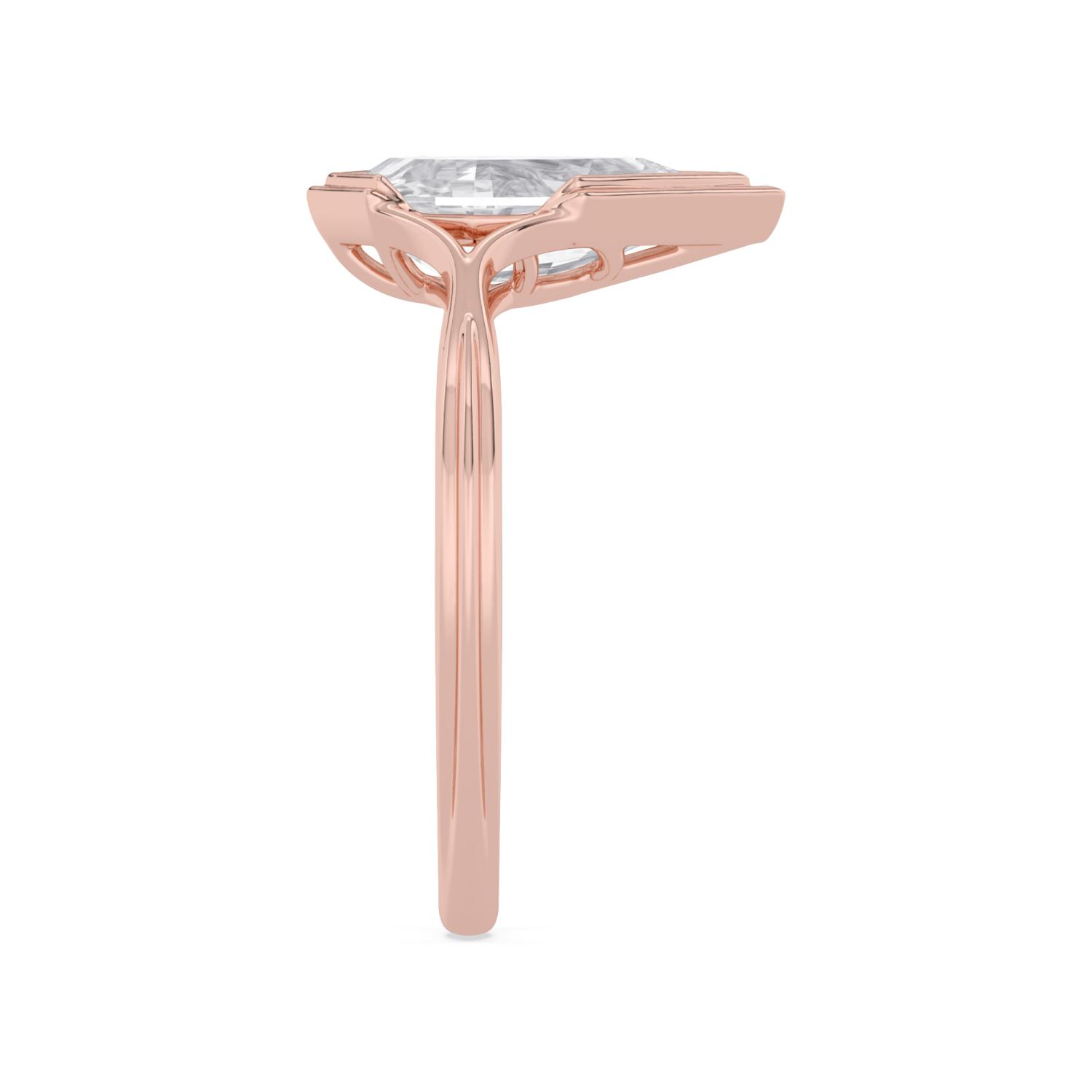Ines, Step Cut Pear Bezel, Split Band in Rose Gold, pear, plain background, alternate view