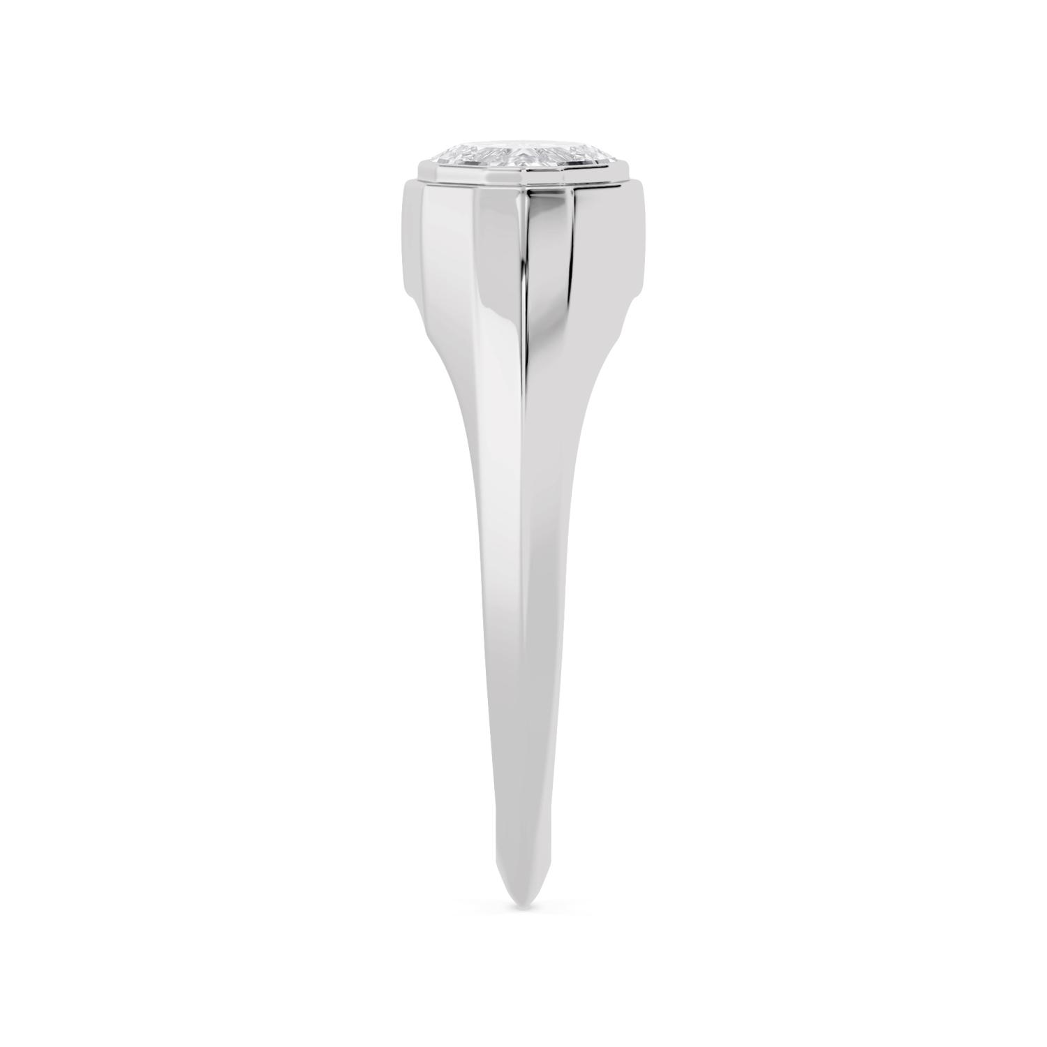 Leonie, East-West Step Cut Oval Bezel Signet in White Gold, oval, plain background, alternate view