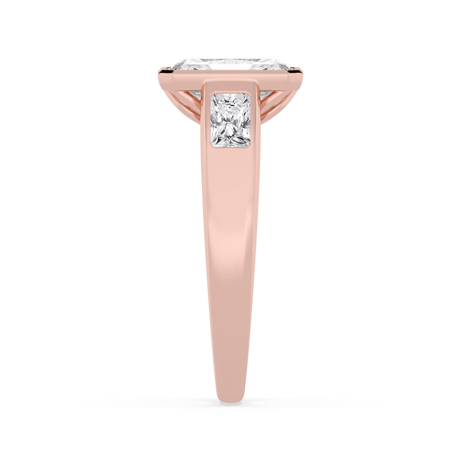 Elva, Radiant Bezel, Flush Radiant Sides, Wide Band in Rose Gold, radiant, plain background, alternate view