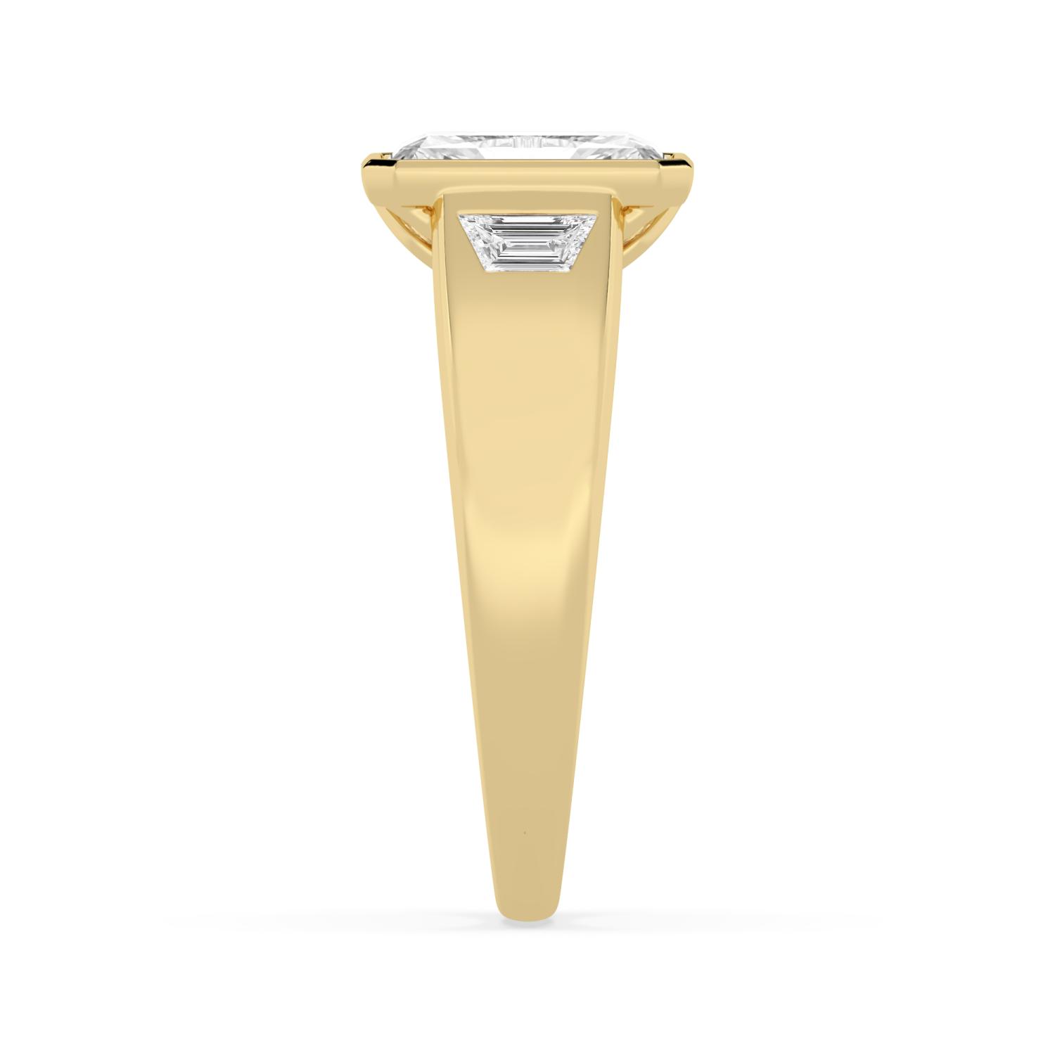 Mirabel, Radiant Bezel, Tapered Baguette Sides, Wide Band in Yellow Gold, radiant, plain background, alternate view