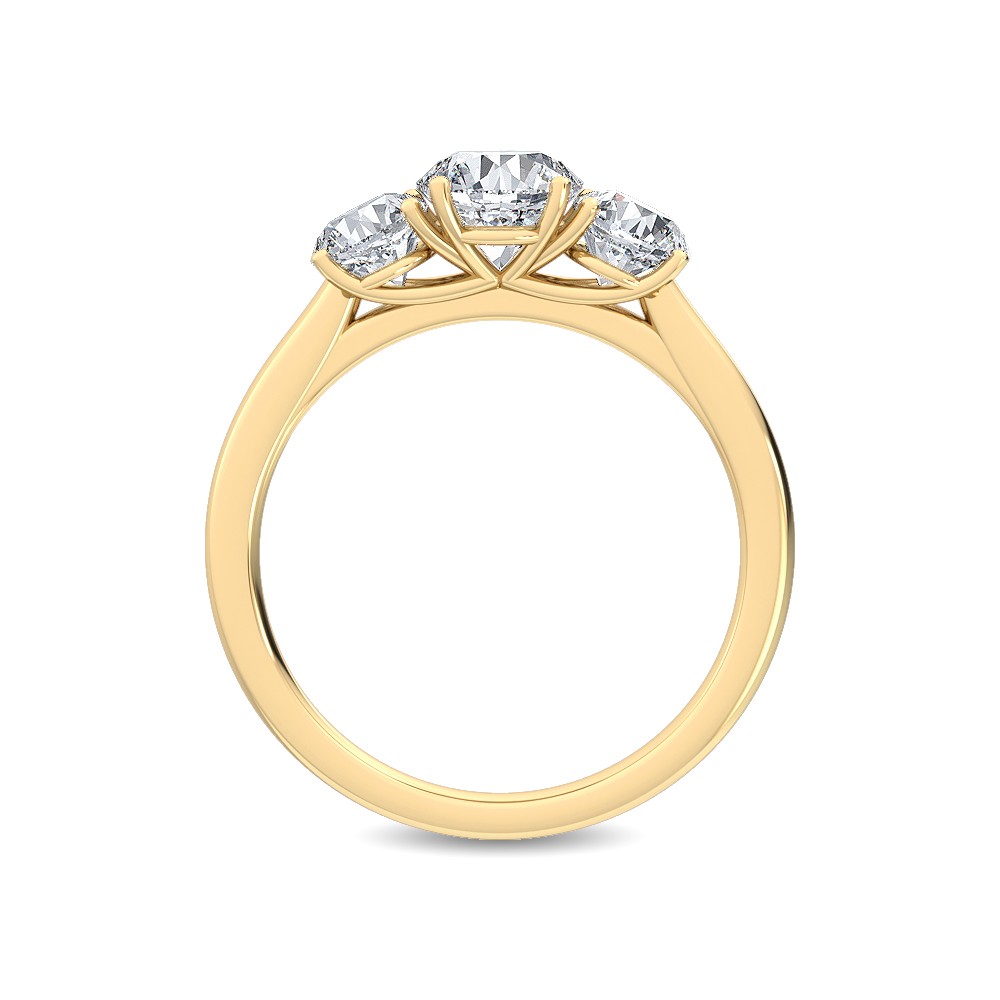 Philippa, Three-Stone Ring, Three Rounds in Yellow Gold, round, plain background, alternate view