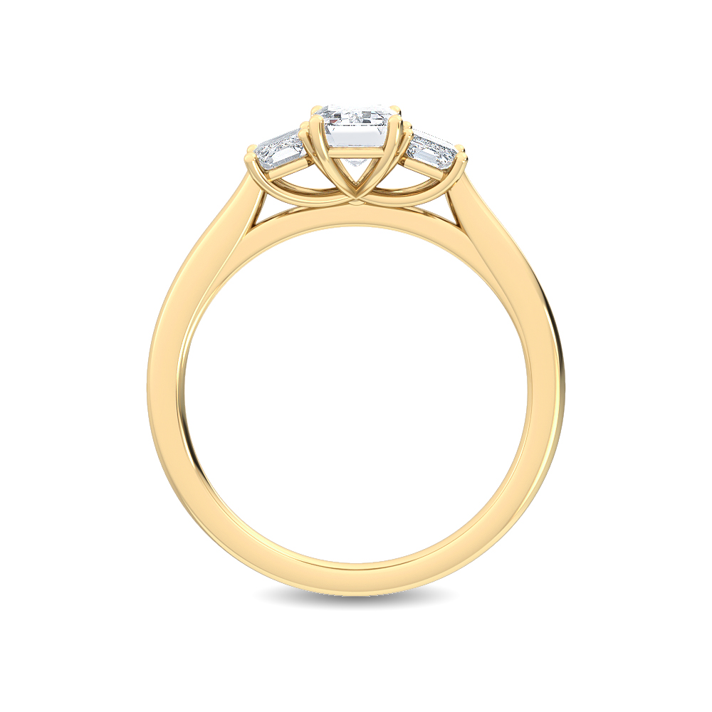 Simone, Three-Stone Ring, Three Emerald Cuts in Yellow Gold, emerald, plain background, alternate view