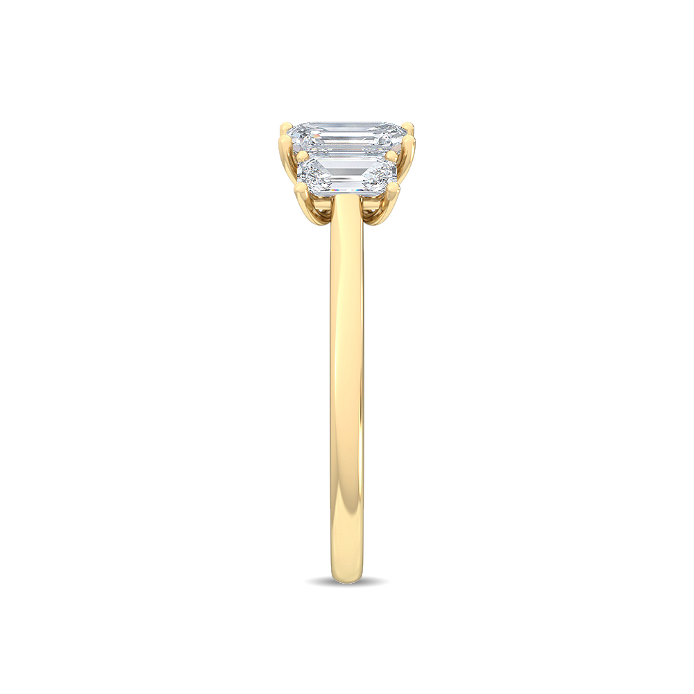 Simone, Three-Stone Ring, Three Emerald Cuts in Yellow Gold, emerald, plain background, alternate view