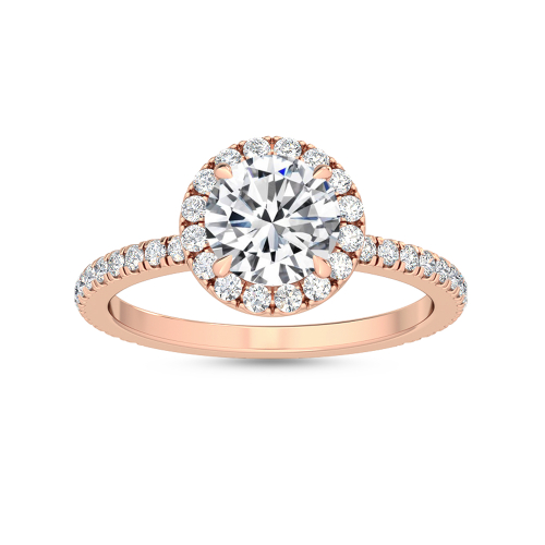 Fleur, Round Halo, Pavé Band in Rose Gold, round, plain background