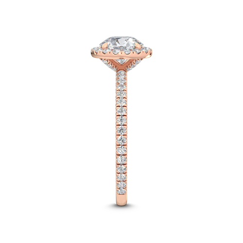 Fleur, Round Halo, Pavé Band in Rose Gold, round, plain background, alternate view