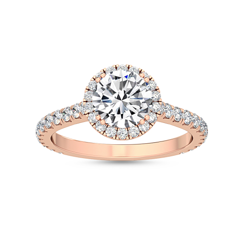 Isabeau, Round Halo, Cathedral Pavé Band in Rose Gold, round, plain background