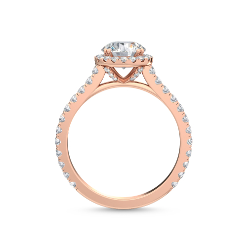 Isabeau, Round Halo, Cathedral Pavé Band in Rose Gold, round, plain background, alternate view