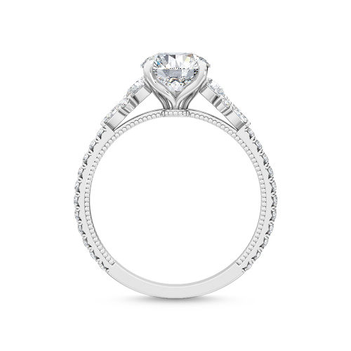 Josette, Round Solitaire, Pear and Marquise Shoulders in White Gold, round, plain background, alternate view