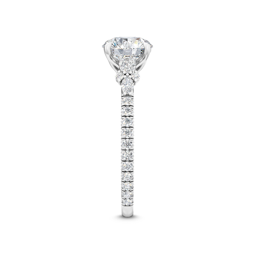 Josette, Round Solitaire, Pear and Marquise Shoulders in White Gold, round, plain background, alternate view