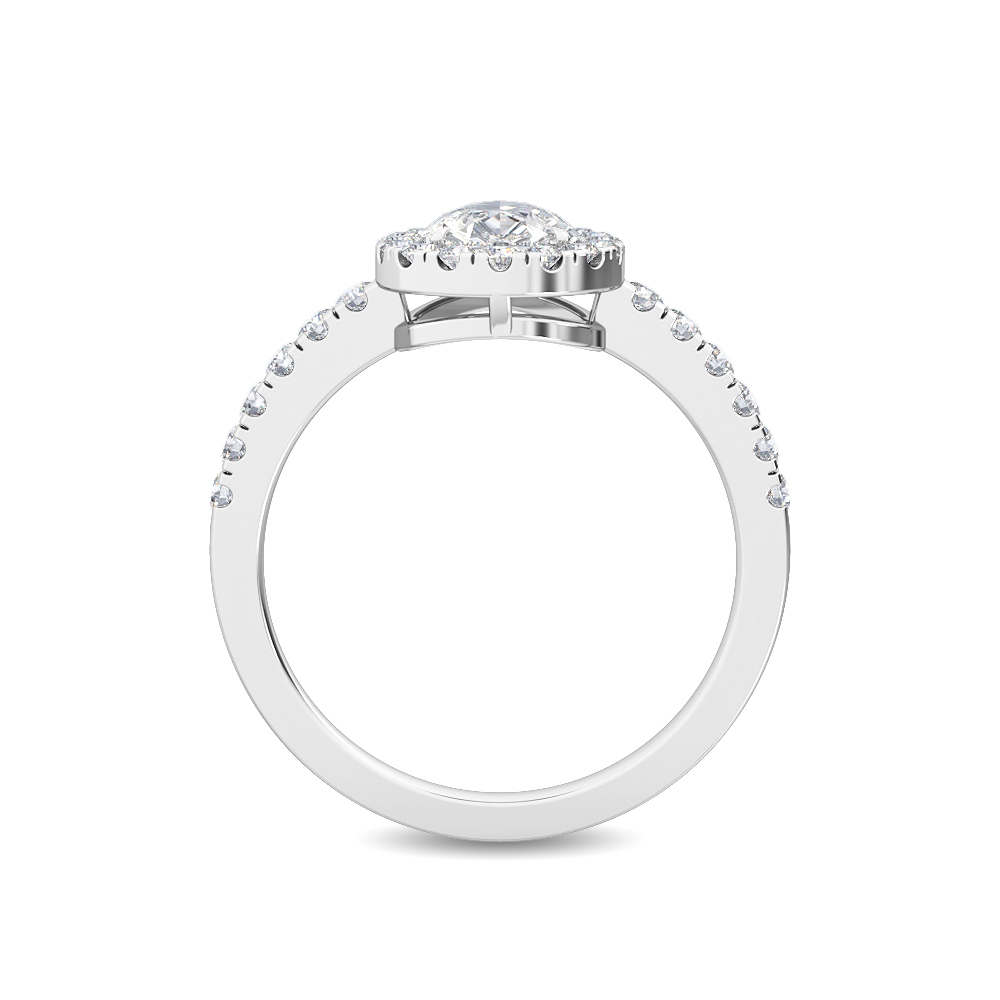 Melisande, Pear Halo, Pavé Band in White Gold, pear, plain background, alternate view