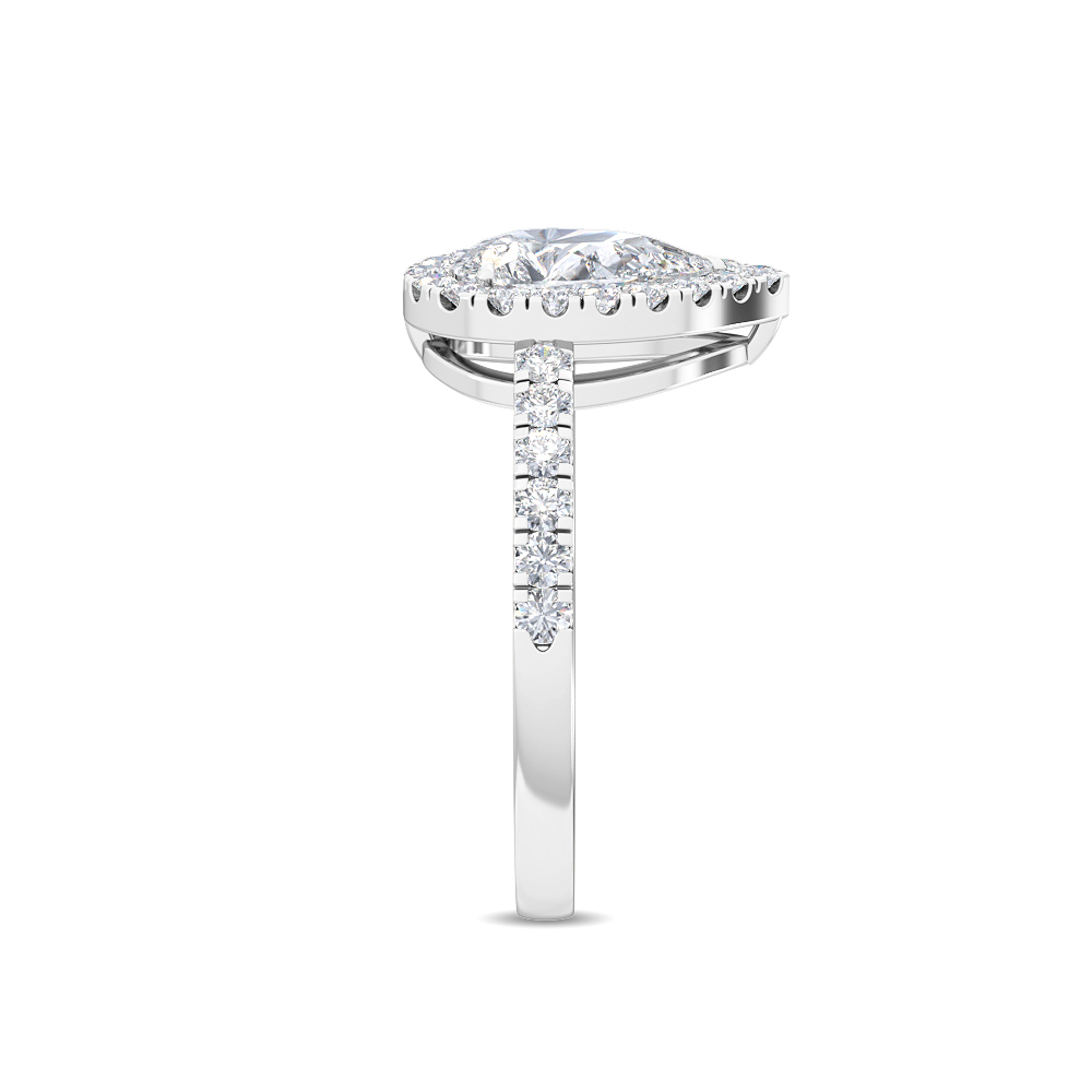 Melisande, Pear Halo, Pavé Band in White Gold, pear, plain background, alternate view