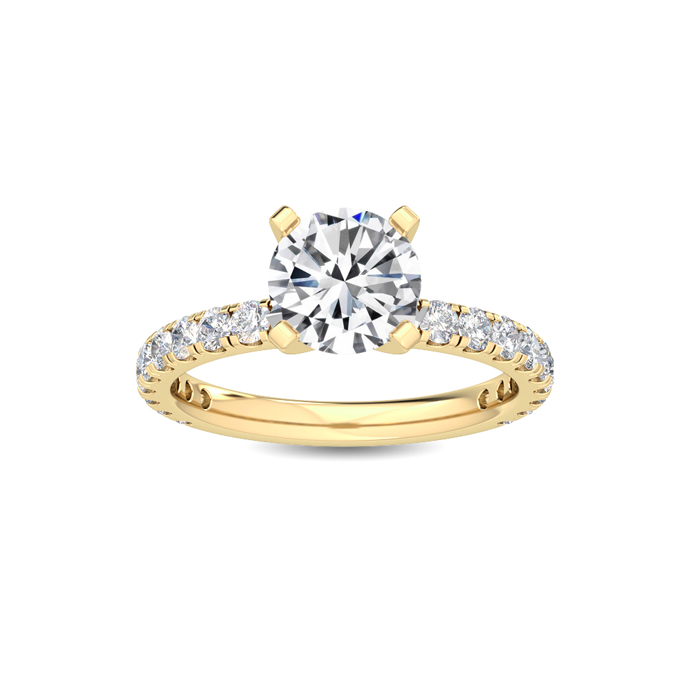 Nerissa, Four Prong Round Solitaire, Pavé Band in Yellow Gold, round, plain background