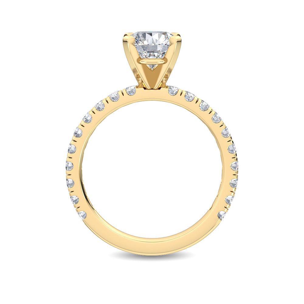 Nerissa, Four Prong Round Solitaire, Pavé Band in Yellow Gold, round, plain background, alternate view