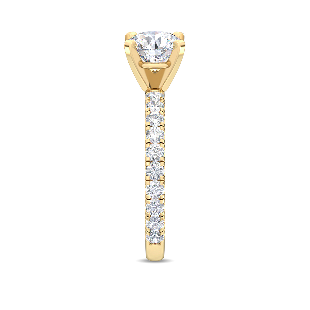 Nerissa, Four Prong Round Solitaire, Pavé Band in Yellow Gold, round, plain background, alternate view