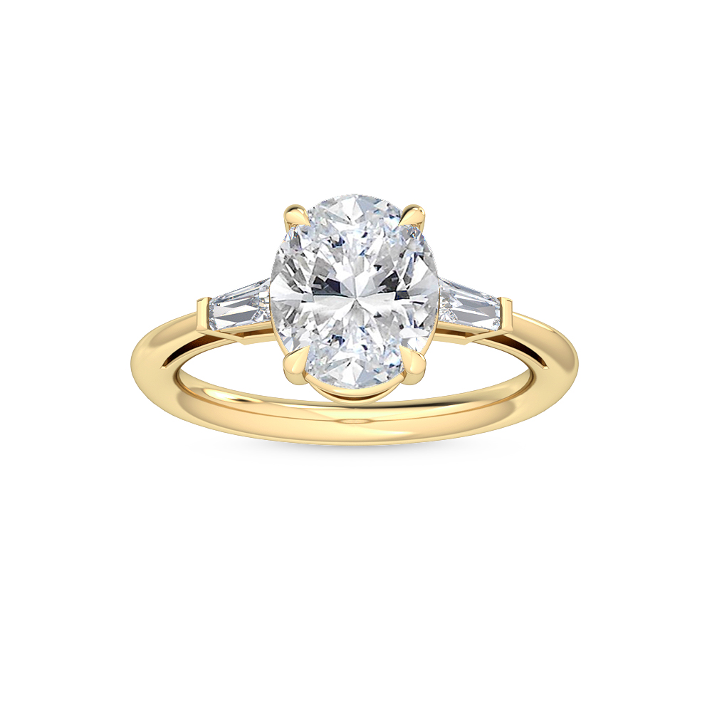 Orla, Oval Solitaire, Baguette Sides in Yellow Gold, oval, plain background