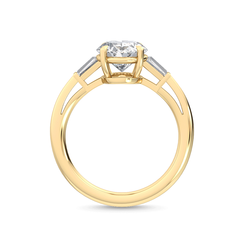 Orla, Oval Solitaire, Baguette Sides in Yellow Gold, oval, plain background, alternate view