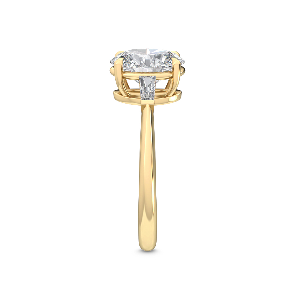 Orla, Oval Solitaire, Baguette Sides in Yellow Gold, oval, plain background, alternate view