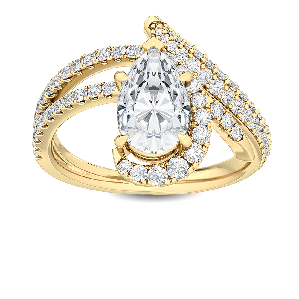 Romilly, Pear Half Halo, Pavé Bypass Band in Yellow Gold, pear, plain background