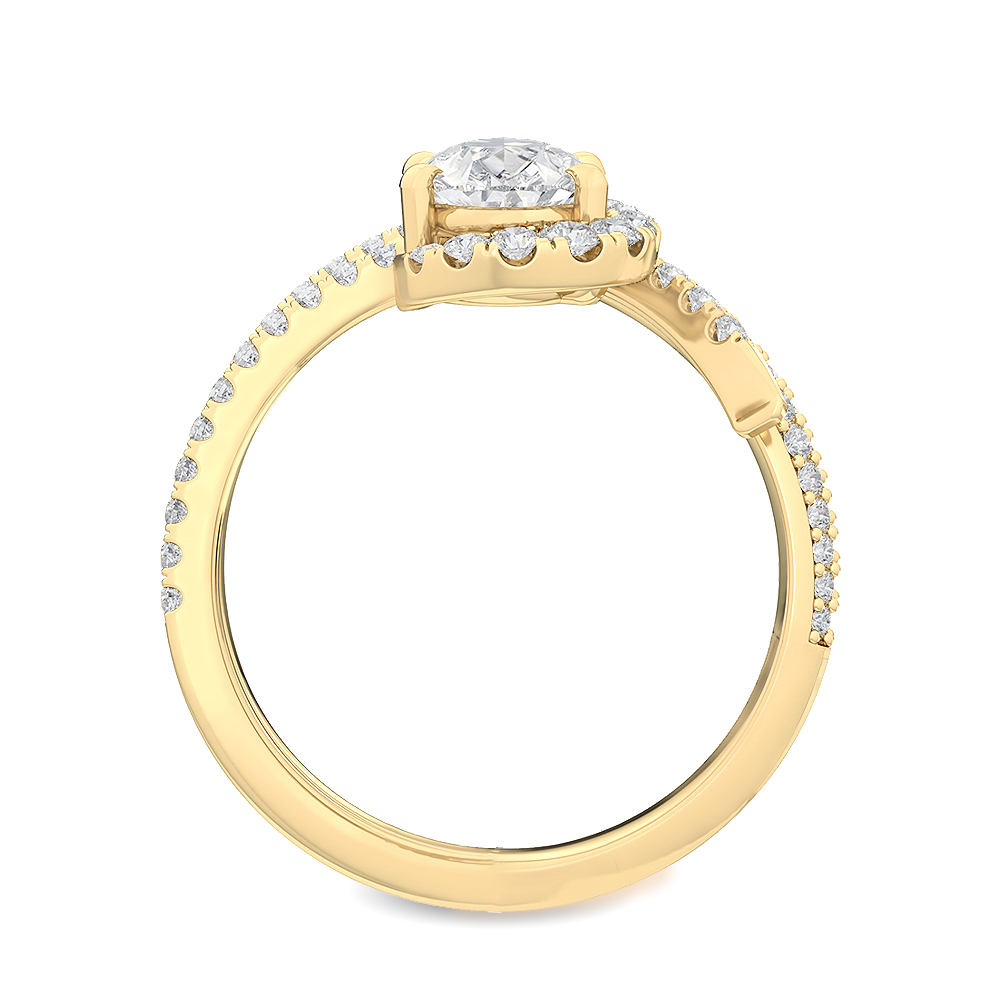 Romilly, Pear Half Halo, Pavé Bypass Band in Yellow Gold, pear, plain background, alternate view