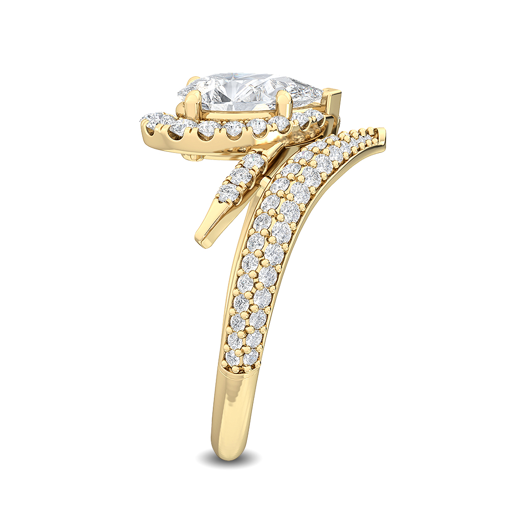 Romilly, Pear Half Halo, Pavé Bypass Band in Yellow Gold, pear, plain background, alternate view