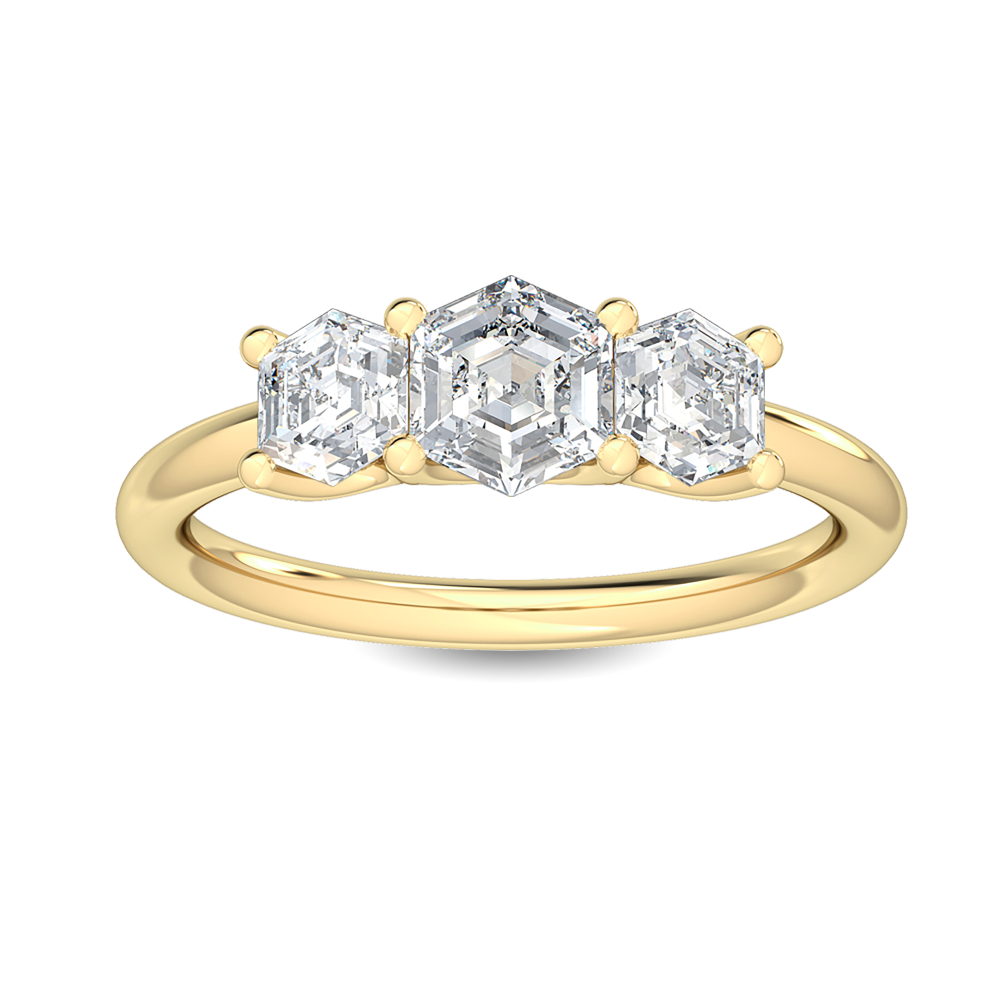 Verity, Three-Stone Ring, Three Hexagons in Yellow Gold, hexagon, plain background
