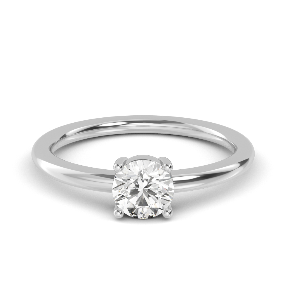 Elise, Four Prong Round Solitaire, Plain Band in White Gold, round, plain background