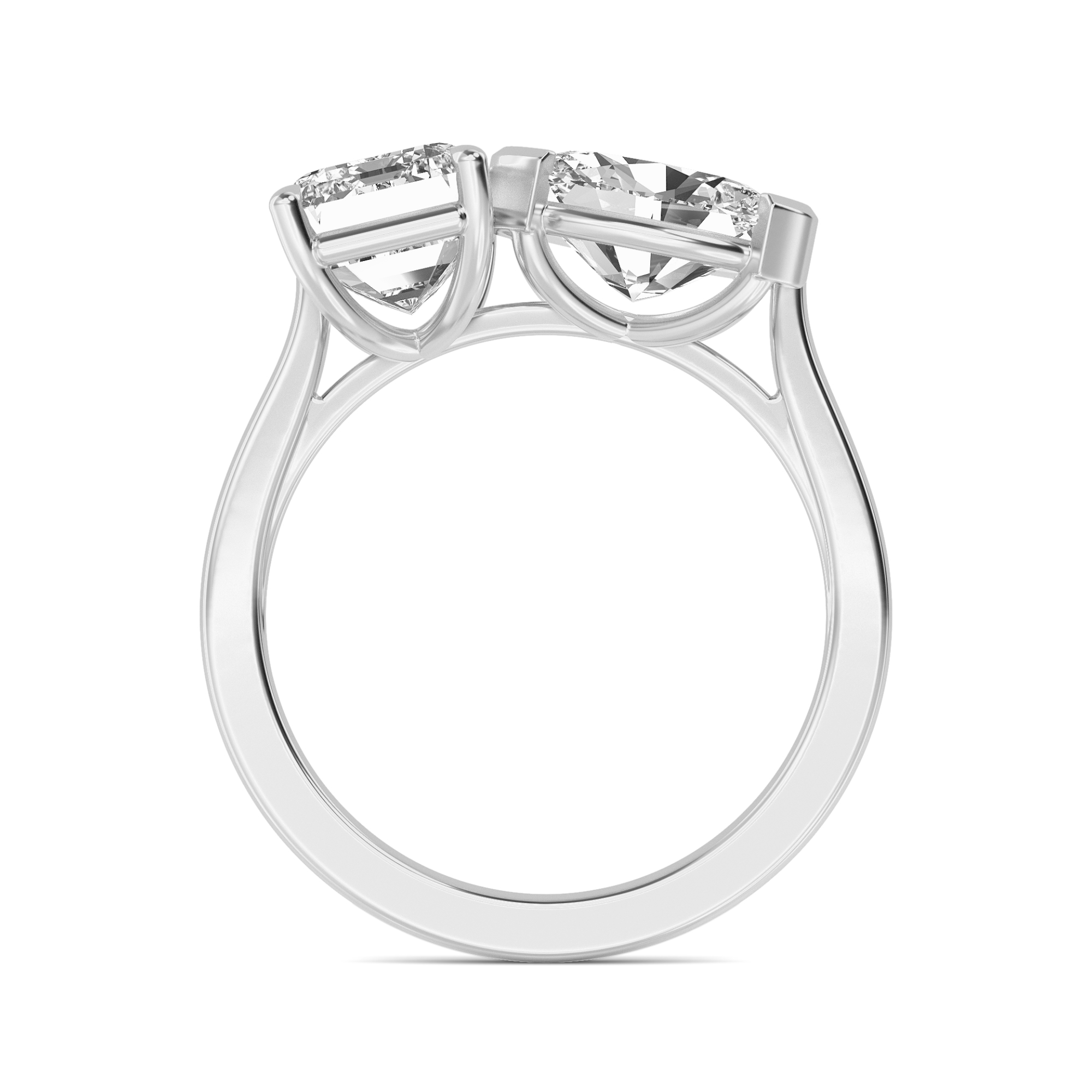 Gwendolyn, Toi et Moi, Emerald Cut and Oval in White Gold, emerald, plain background, alternate view