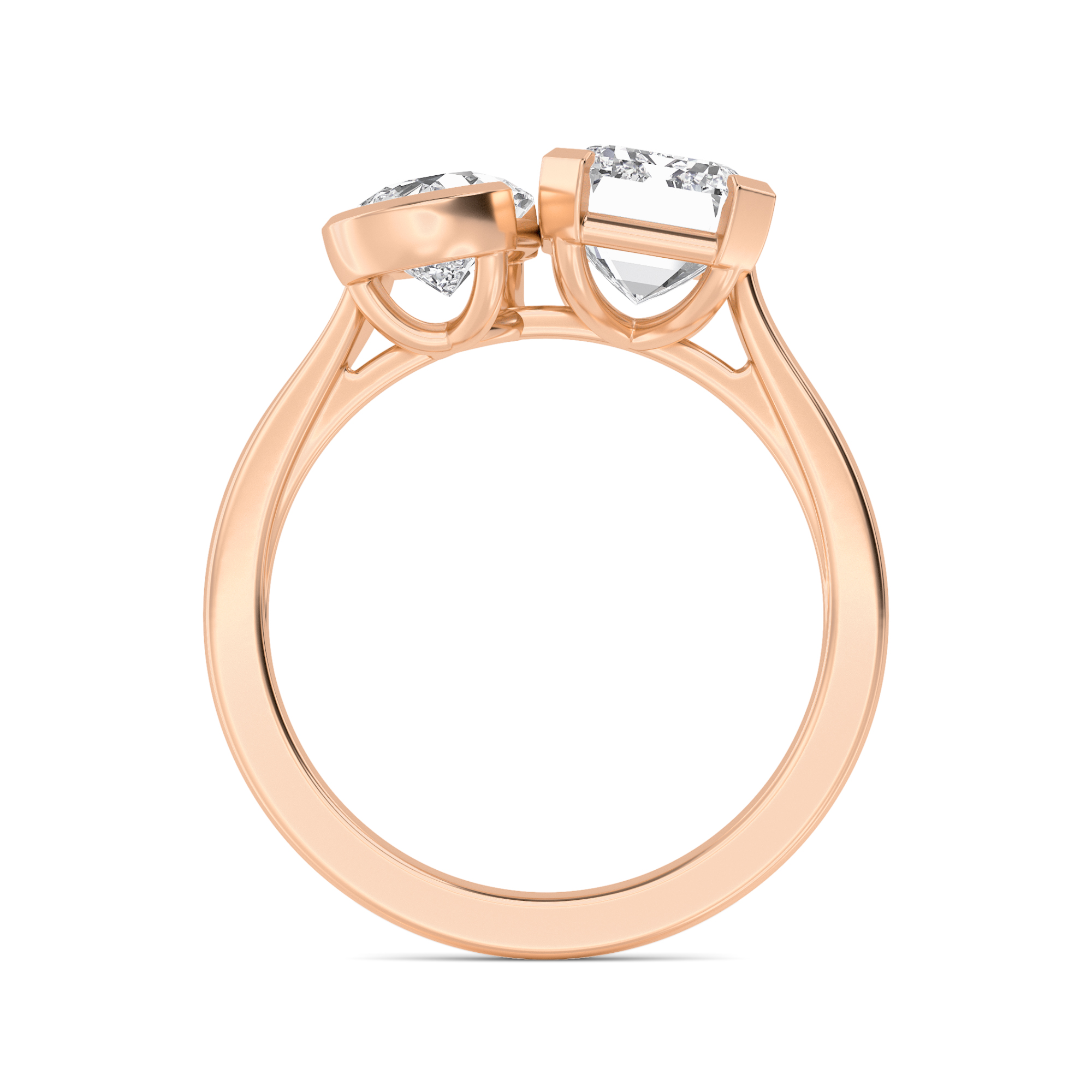 Harriet, Toi et Moi, Pear and Emerald Cut in Rose Gold, pear, plain background, alternate view