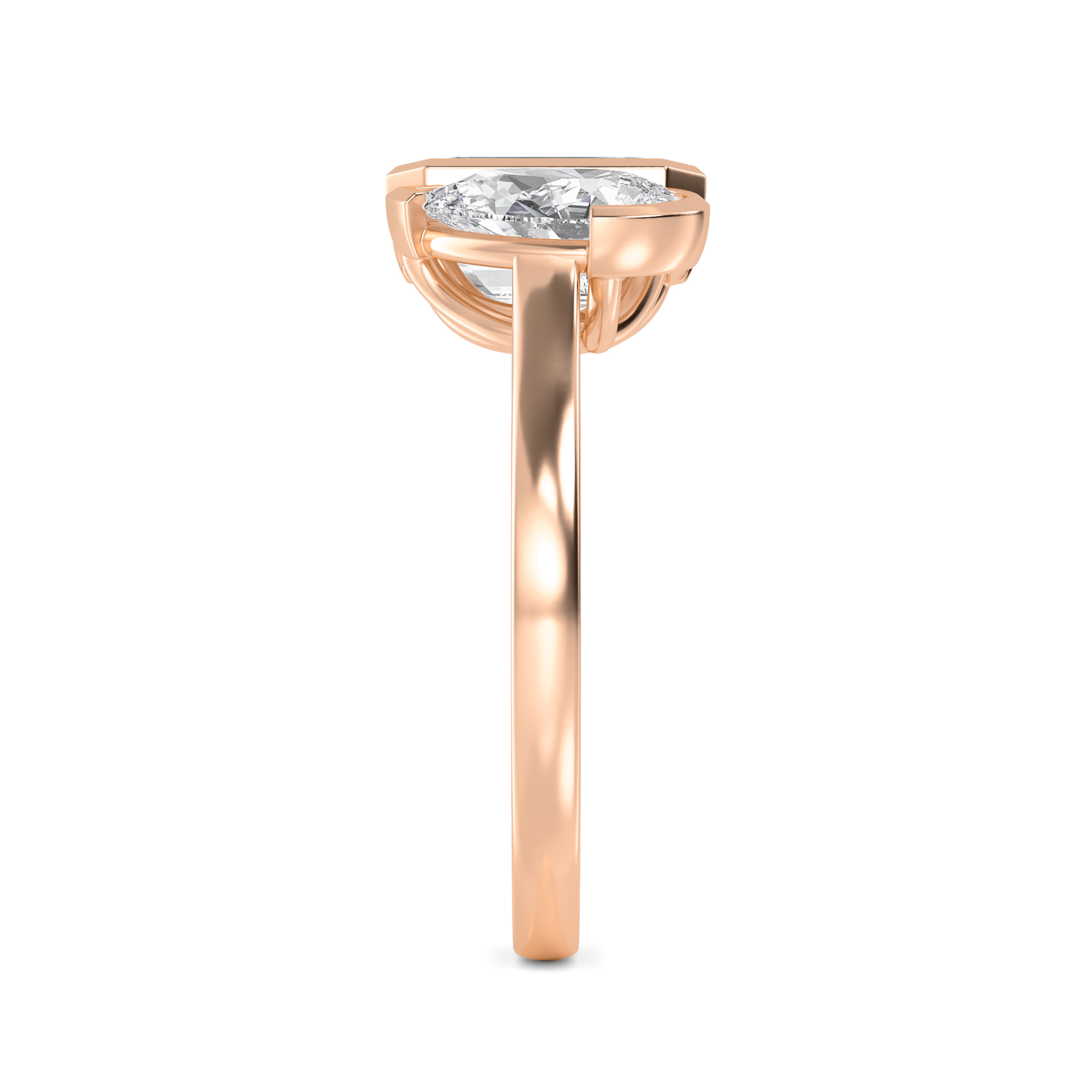 Harriet, Toi et Moi, Pear and Emerald Cut in Rose Gold, pear, plain background, alternate view