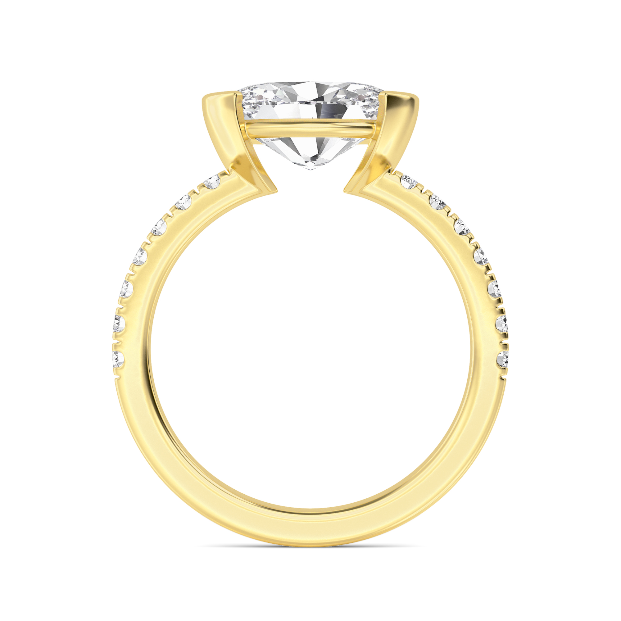 Ilaria, East-West Oval Half Bezel, Pavé Band in Yellow Gold, oval, plain background, alternate view